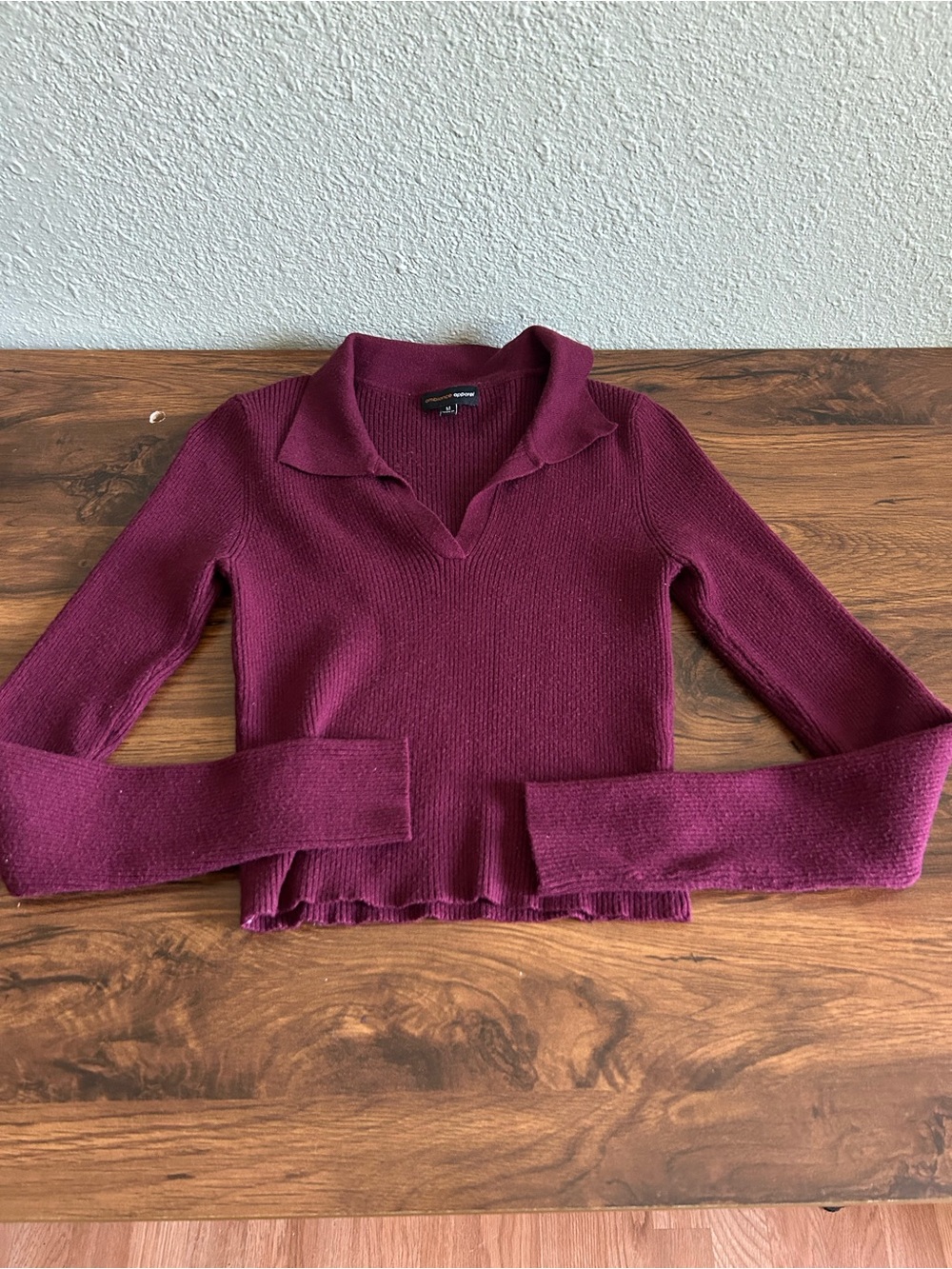 Ambiance Plum Ribbed Knit Top. Size M